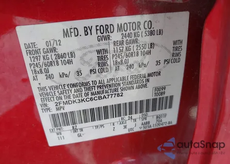 2012 Ford Edge Limited из США, поврежденный, VIN 2FMDK3KC6CBA77782